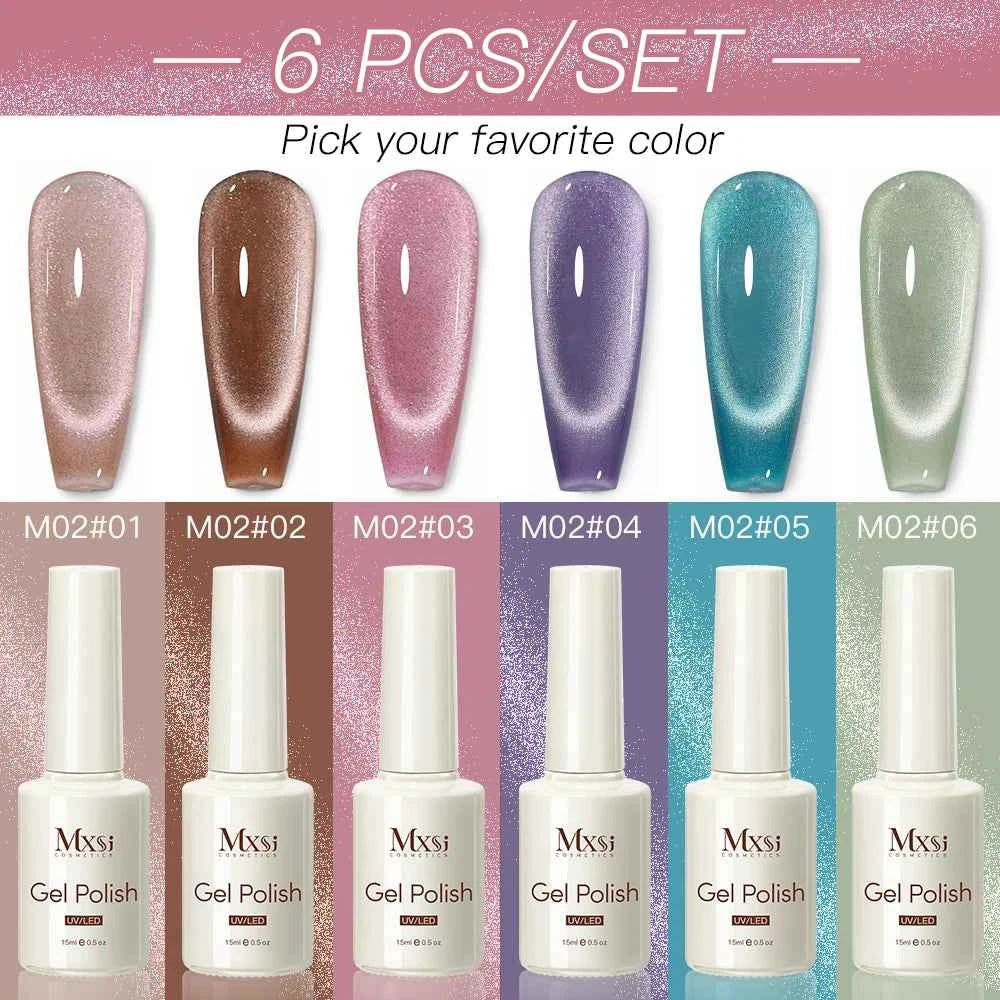 Professional 15ml Magnetic Crystal Cat Eye Gel Collection – 6 Piece High Pigment Red & Pink Reflective System