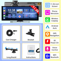 11.26" 4K Car DVR – Portable Dash Cam with Wireless CarPlay, Android Auto & 5G WiFi Navigation by Snagg A Car DVR