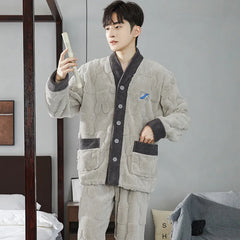 Men's Coral Fleece Pajama Set | Thickened Flocking Long Sleeve Winter Warm Couple Loungewear