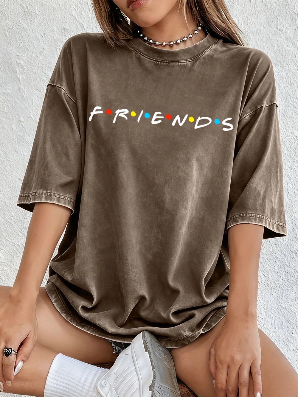 Women's TV Show Inspired Washed T-Shirt | Cotton Oversize Soft Summer Street O-Neck Casual Top
