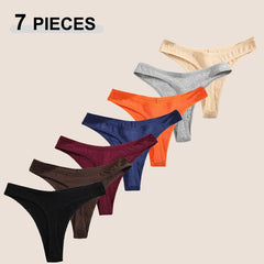Seamless Cotton Thongs 7-Pack | Low Waist Breathable G-String Solid Colour Women's Underwear
