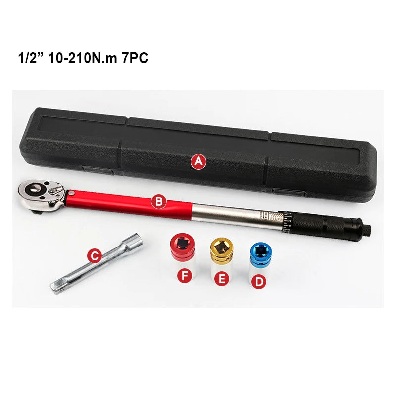 10–210 Nm Torque Wrench 1/2" – Precise Reversible Ratchet for Bicycle, Motorcycle & Automotive