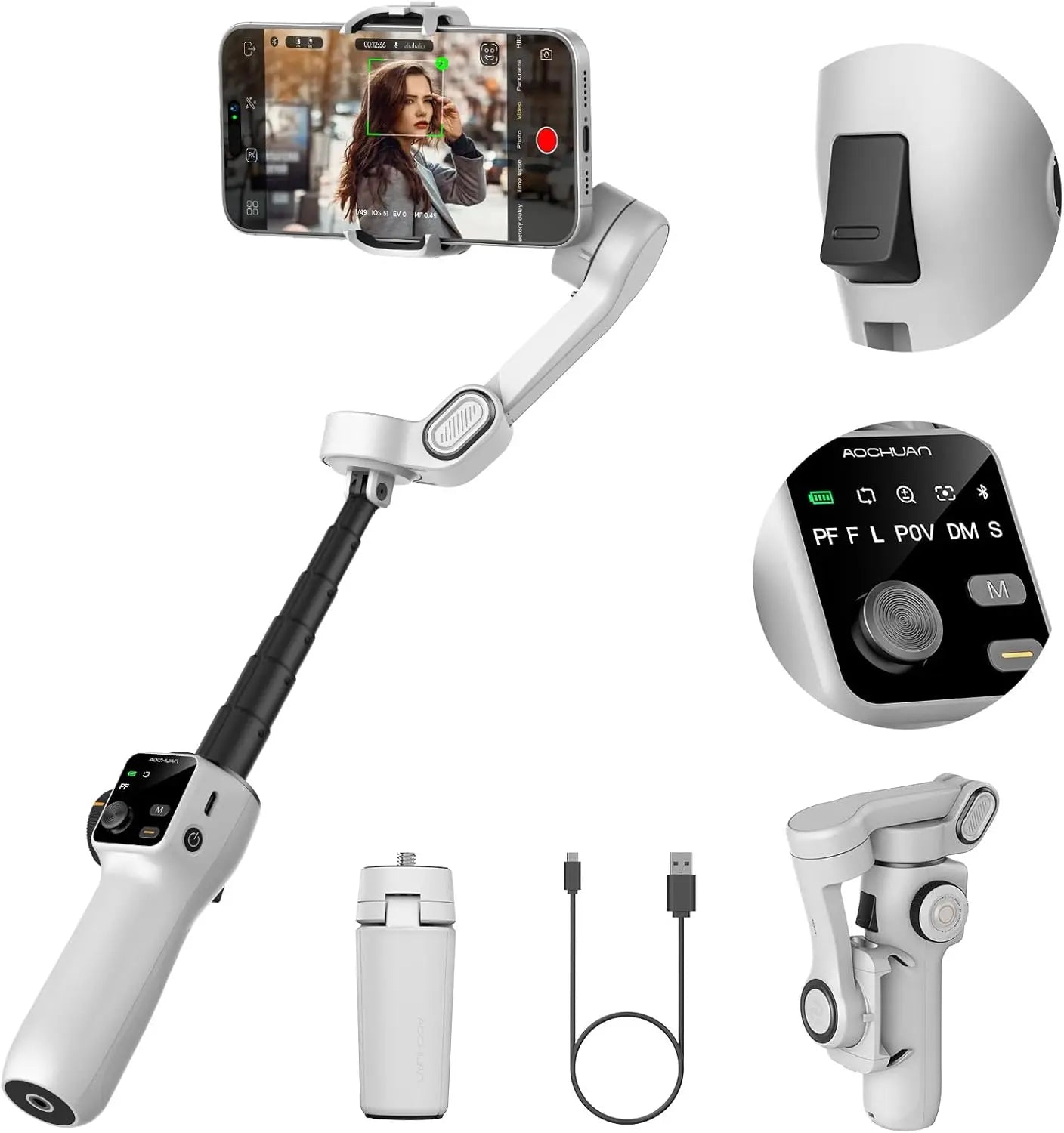 3-Axis Handheld Gimbal Phone Stabilizer with Extension Rod by Snagg A Phone Holder