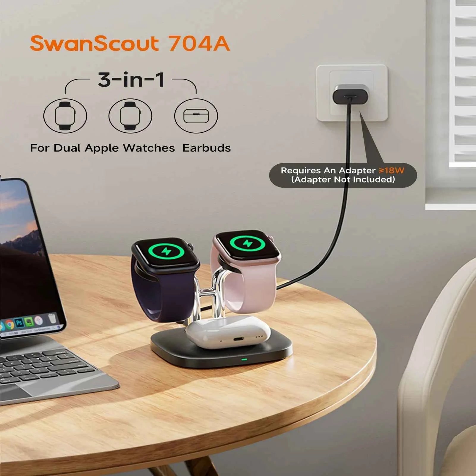 Dual Apple Watch & AirPods Wireless Charging Dock | Apple Watch Ultra 3 SE 2 11 10 9 8 7 6 AirPods 4