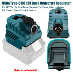 Industrial 240W Step Down Converter | 12V DC Vehicle Refrigerator Power Supply & USB Hub Compatible With Makita 18V Battery