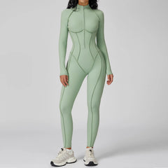 Women's Long Sleeve Yoga Bodysuit | Zipper One-Piece Gym Jumpsuit High-Intensity Fitness Tights