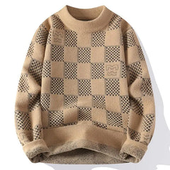 Men’s Checkered Knit Pullover | American Trendy Harajuku Slimming Sweater