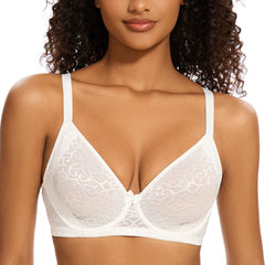 Plus Size Push Up Bra | Floral Lace Mesh Underwire Full Coverage Ultra-Thin
