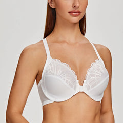 Plus Size Front Closure Racerback Bra | Lace Underwire Full Coverage Unlined