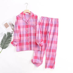 Women's Cotton Flannel Pajama Set | Plaid Long Sleeve Long Pants Loose Autumn Winter Sleepwear