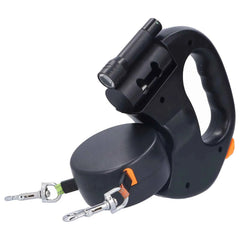 Retractable Double Dog Leash 1-to-2 – Automatic Lead with Built-In Flashlight & Bag Dispenser