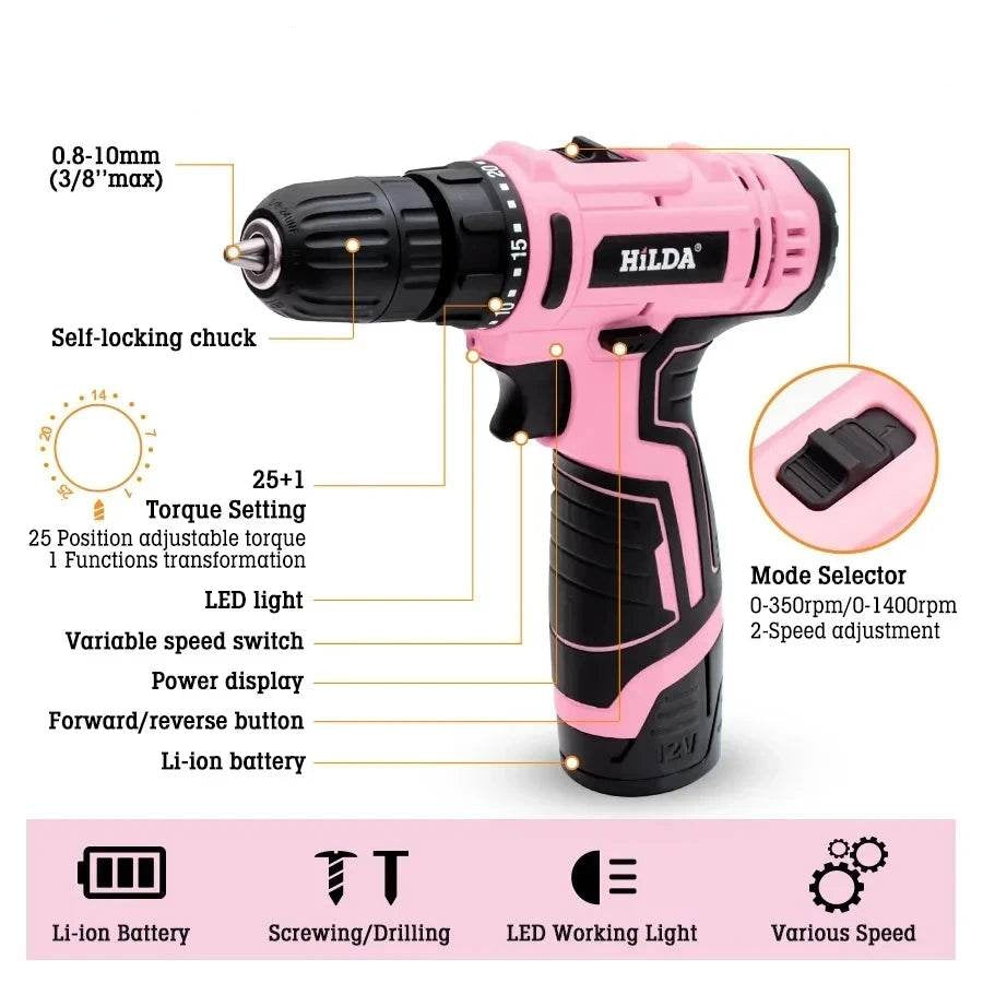 12V Pink Cordless Drill Set - SnaggIt