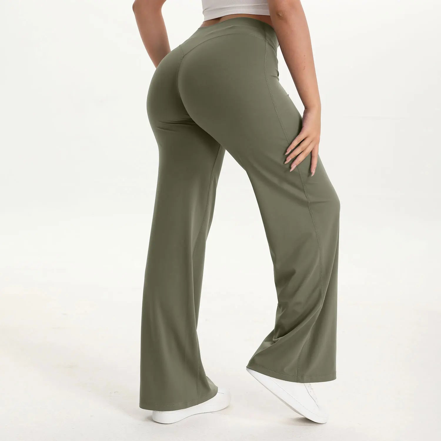 Women's Straight Leg Yoga Pants | Mid-Waist Naked-Feel Pilates Running Gym Leggings Sports Trousers