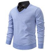 Men’s "Fake Two Piece" Thermal Pullover | Slim Fit Fleece Lined Smart Casual Sweater