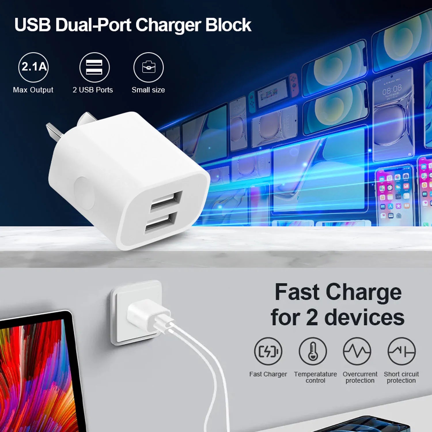 1/5Pcs 5V 2A Dual Port USB Charging Adapter by Snagg An Adapter