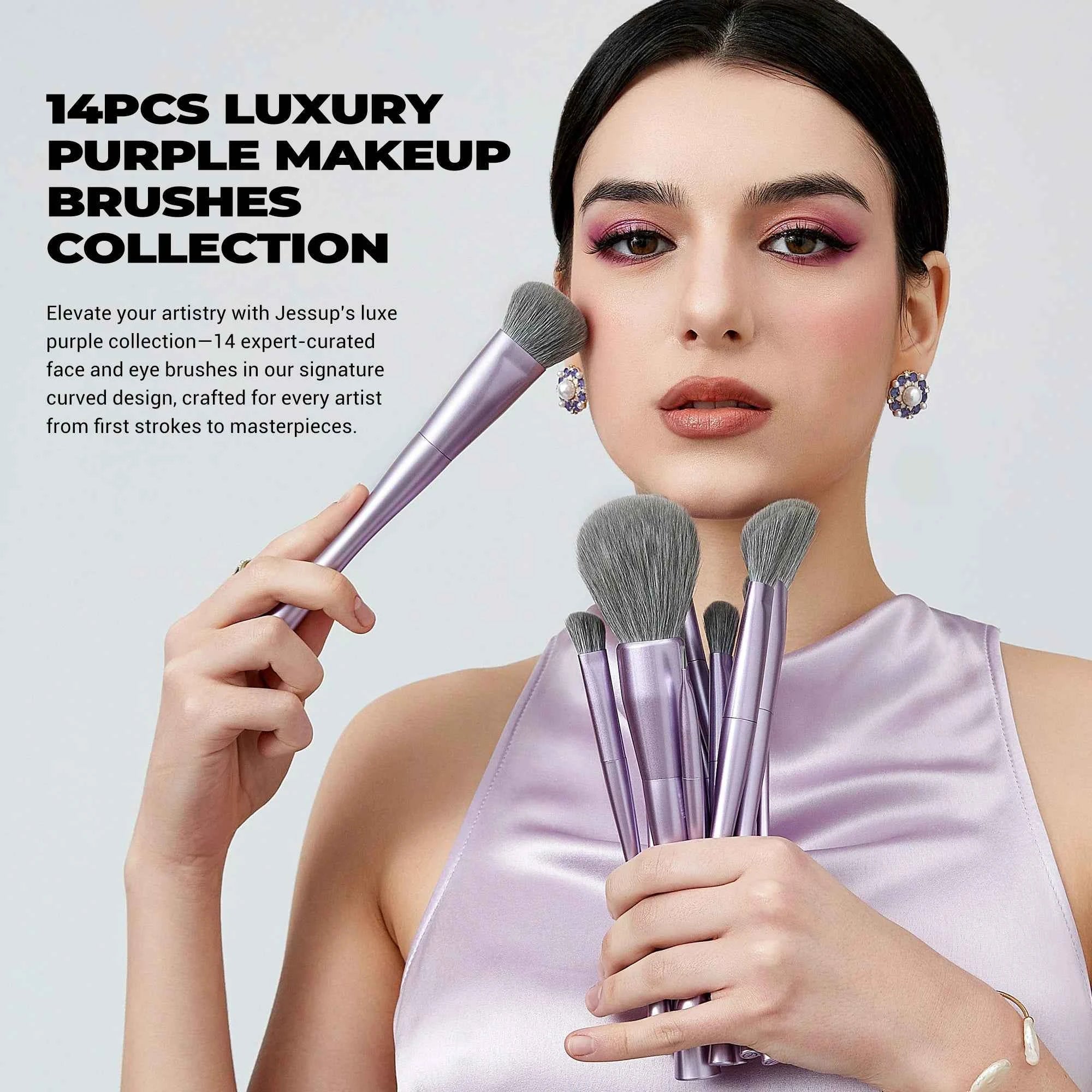 15 Piece Luxury Amethyst Professional Brush Collection – Vegan Precision Set