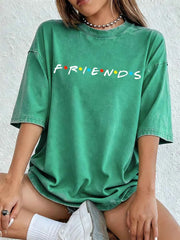 Women's TV Show Inspired Washed T-Shirt | Cotton Oversize Soft Summer Street O-Neck Casual Top
