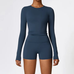 Women's 2-Piece Seamless Long Sleeve Crop Top Yoga Set | High Waist Leggings Gym Fitness Suit