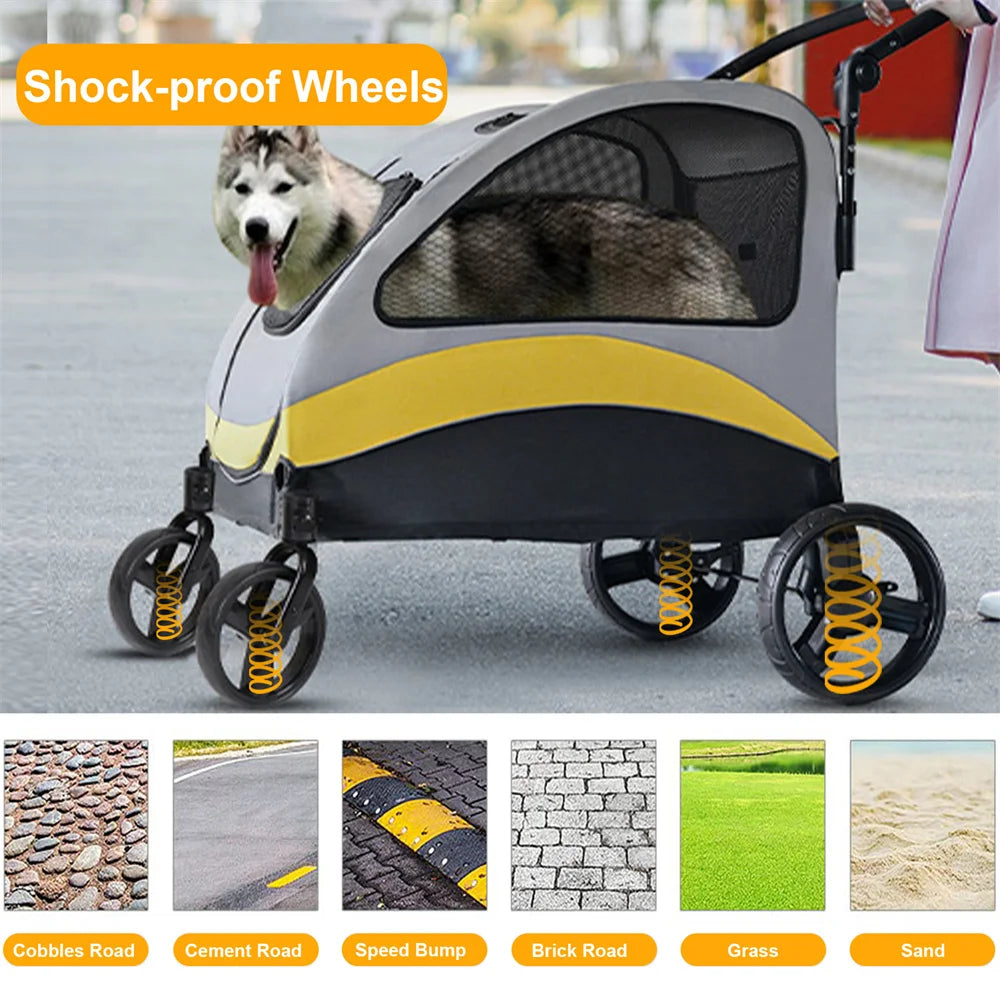 Premium 4-Wheel Foldable Dog Pram with Breathable Mesh by Snagg A Pet Stroller