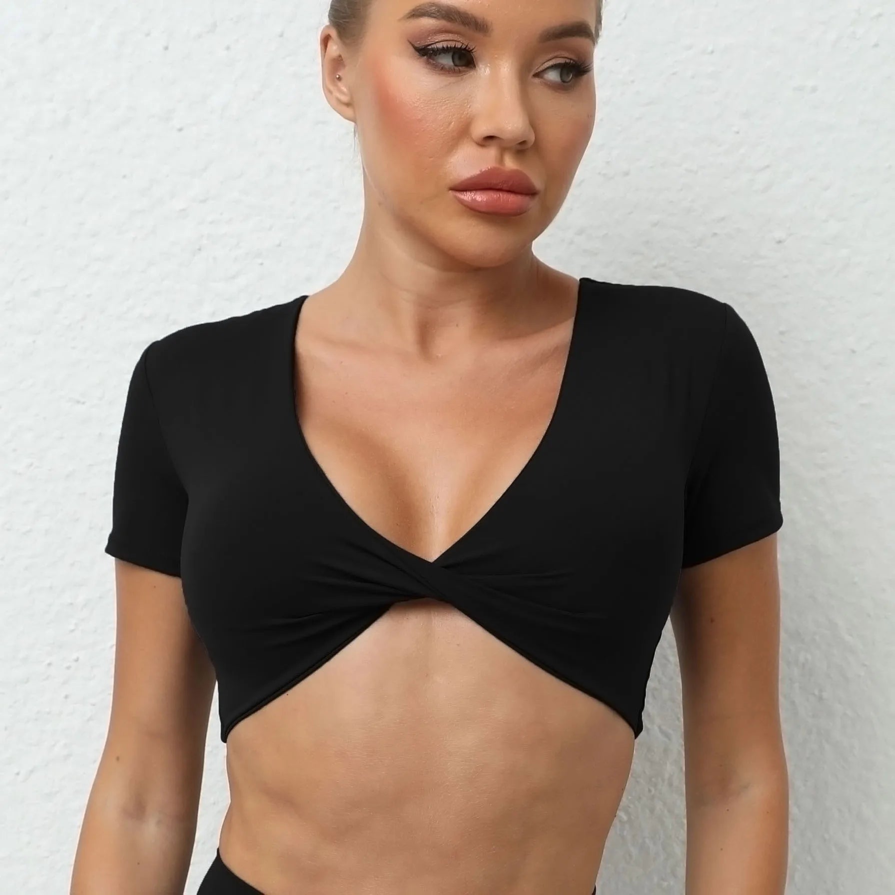 Women's Crop Top Workout Shirt | Short Sleeve Push-Up Yoga Gym Fitness Sportswear Running Top