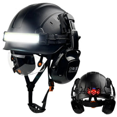 Construction safety helmet with LED light strip, goggles and earmuffs – image 11