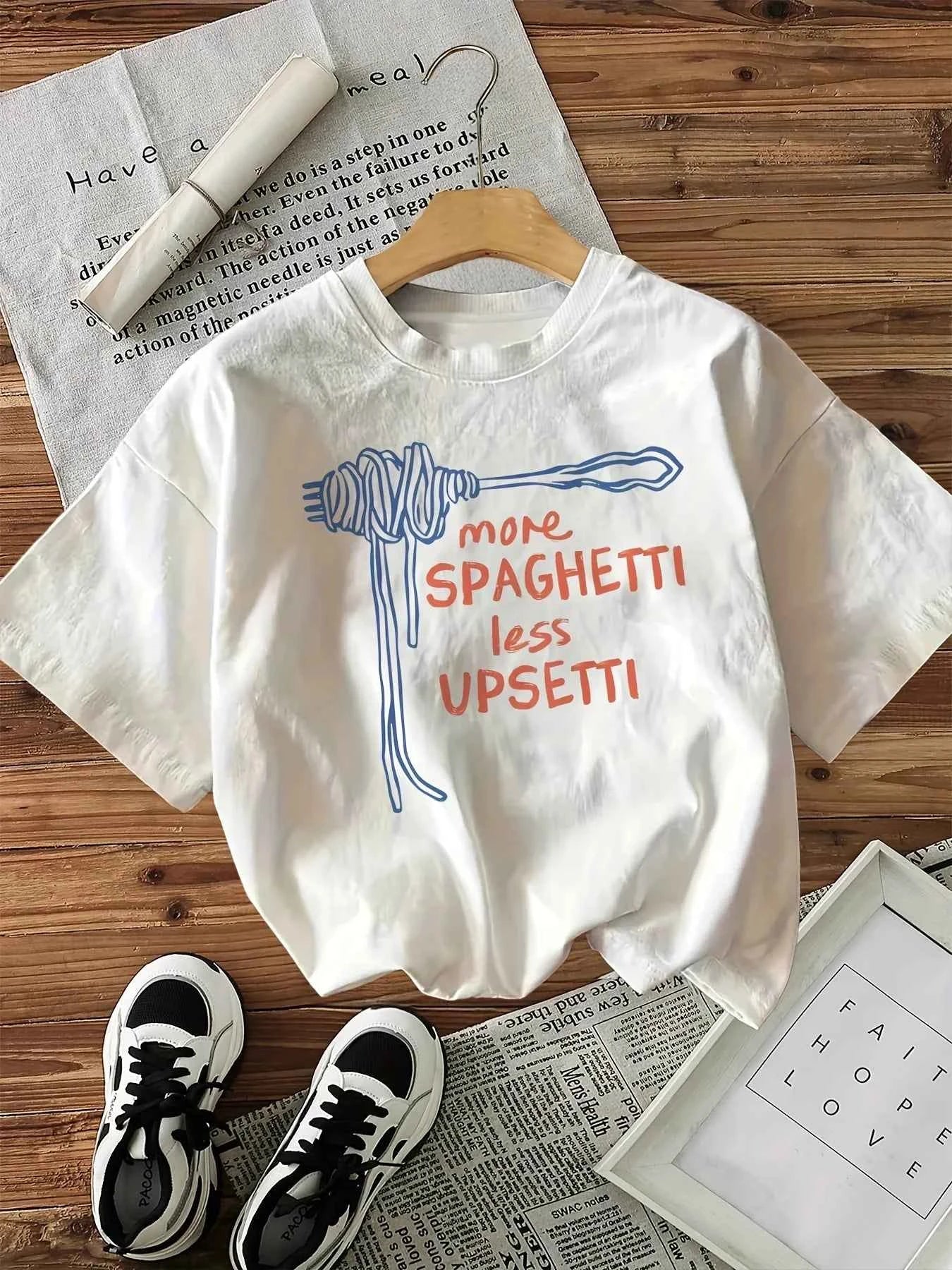 Women's "More Spaghetti Less Upsetti" T-Shirt | Y2K Style 100% Cotton Round Neck Short Sleeve Tee