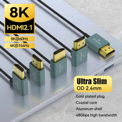 Ultra Thin 90-Degree HDMI 2.1 Cable 8K@60Hz / 4K@120Hz – Flexible Slim 2.4mm Cord for TV, HDTV & PS5