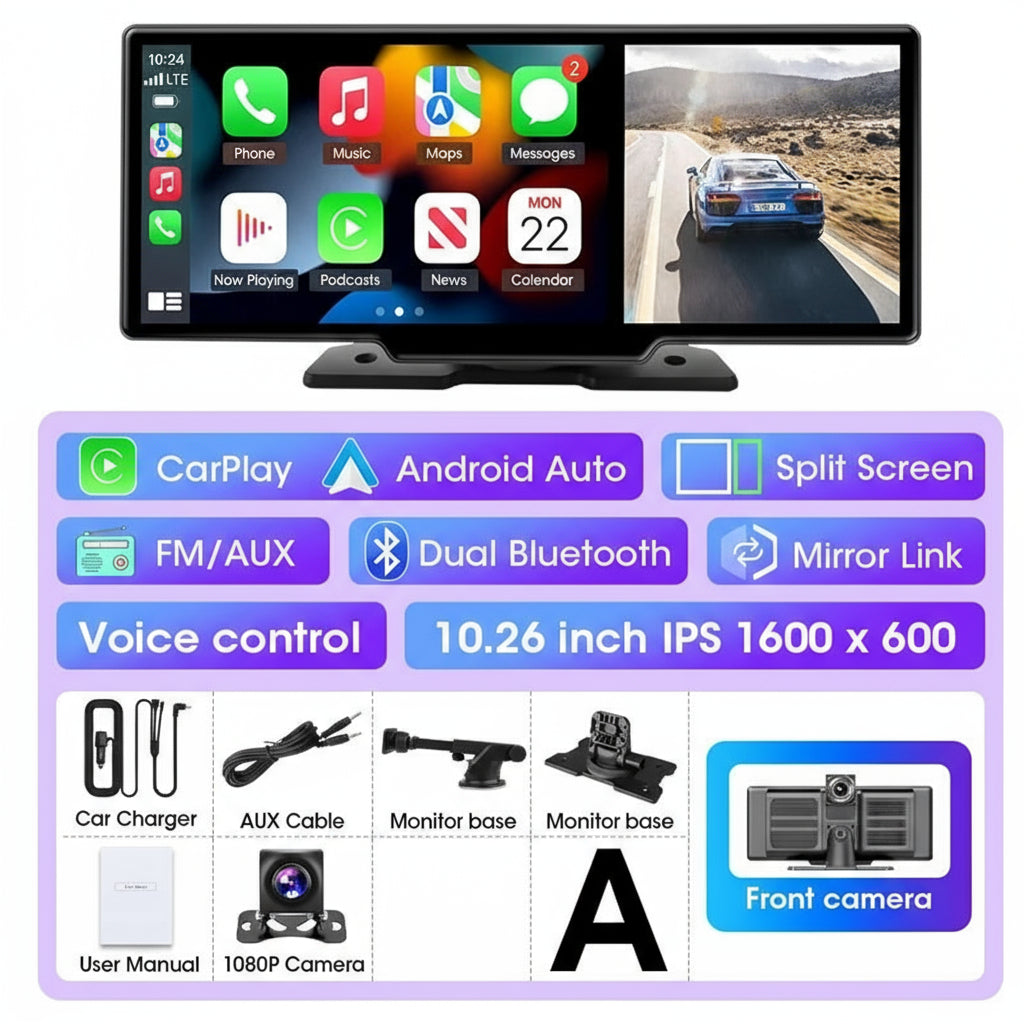 Dual Lens Car DVR with Wireless CarPlay by Snagg A Car DVR