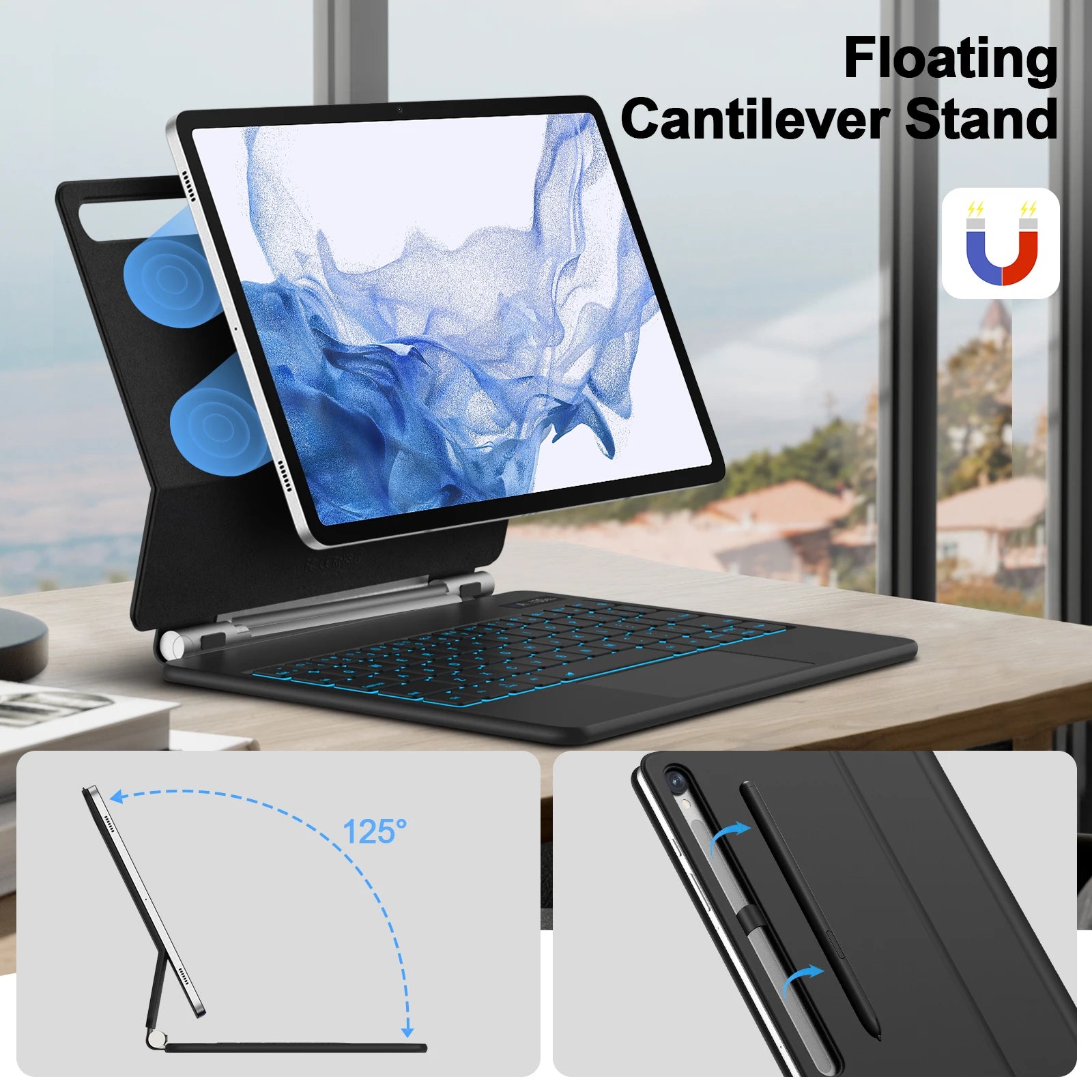 Magic Keyboard For Samsung Galaxy Tab S7 Plus S8 S9 + FE 11 12.4 inch by Snagg A Wireless Keyboard