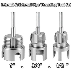 Integrated Internal & External Pipe Threader Kit | Heavy Duty 1/2", 3/4" & 1" Drill-Compatible Threading Tool