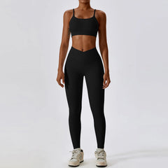 Women's 2-Piece Ribbed Seamless Yoga Set | Sports Bra & Gym Leggings Fitness Tracksuit Activewear