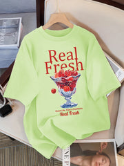Real Fresh Cherry Fruit Cup Print Womans Streetwear T-Shirt