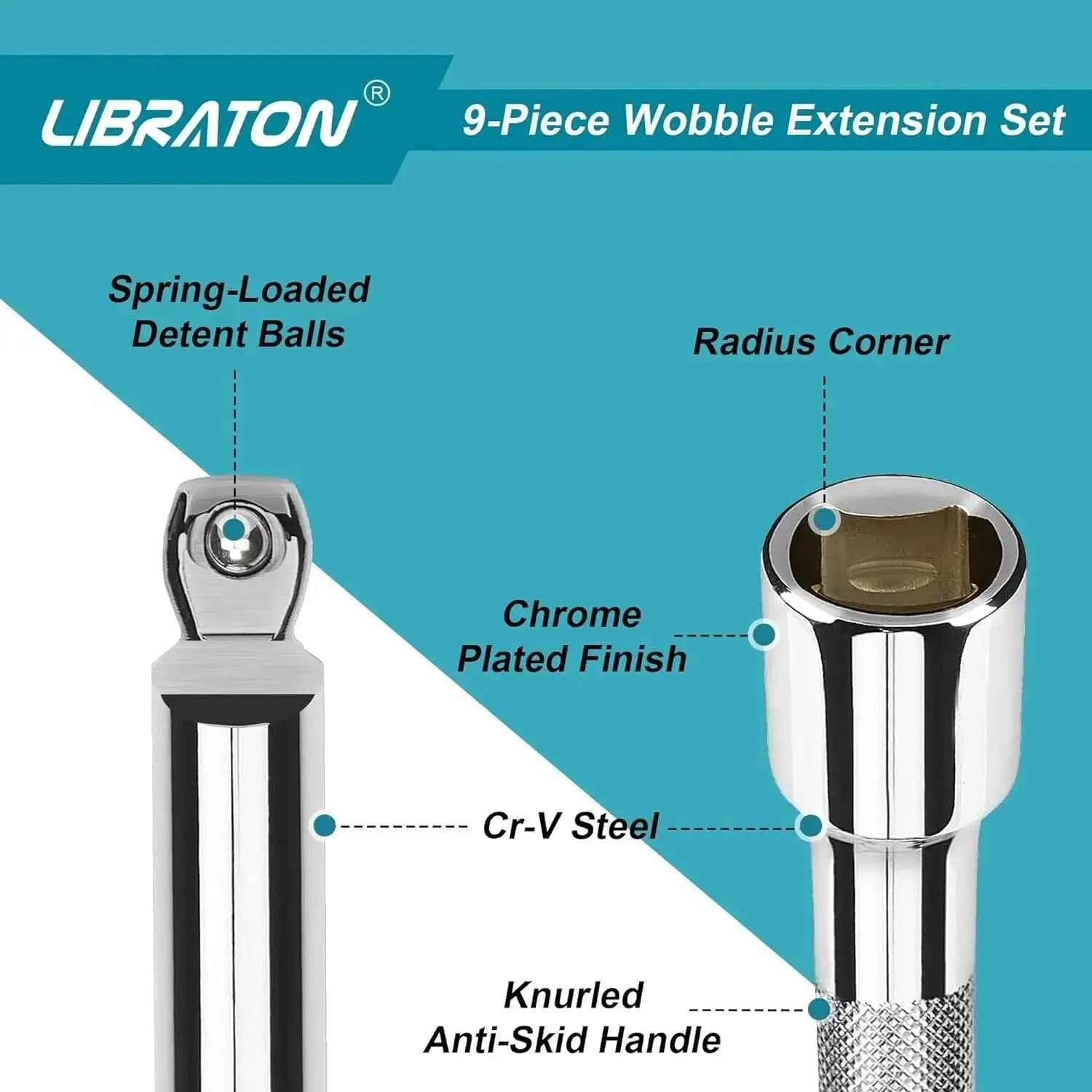 Wobble Socket Extension Set – 1/4", 3/8" & 1/2" Drive Ratchet Extensions in Chromium-Vanadium Steel