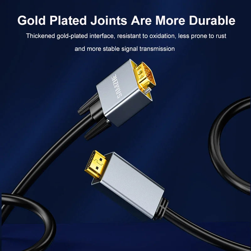 HDMI to VGA Cable Adapter 1080P – Male to Male Video & Audio Converter for Projector, Monitor, Laptop & PC