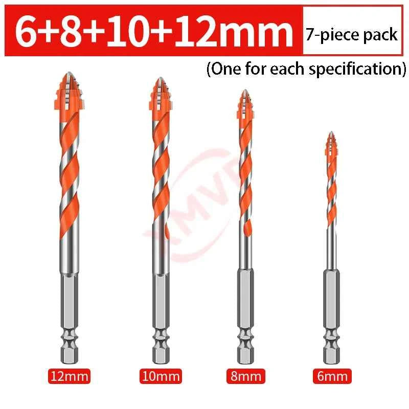 Four Edge Serrated Eccentric Drill Bit Set & High Hardness Multi Material Dry Drilling Bits