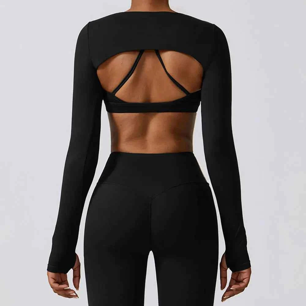 Women's Long Sleeve Shawl Yoga Camisole | Push-Up Nude Fitness Gym Workout Running Sports Top