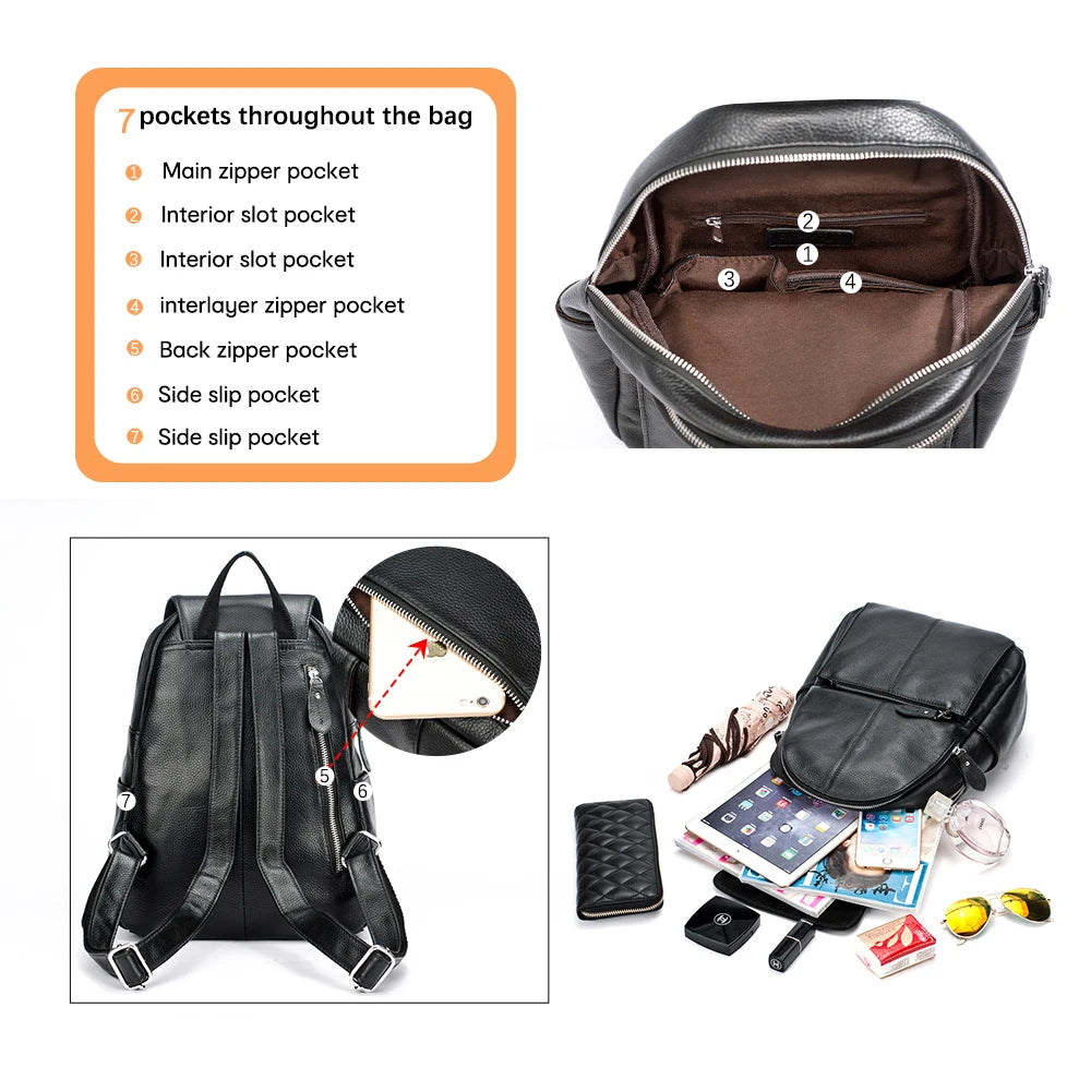 Genuine Leather Anti-Theft Women's Backpack