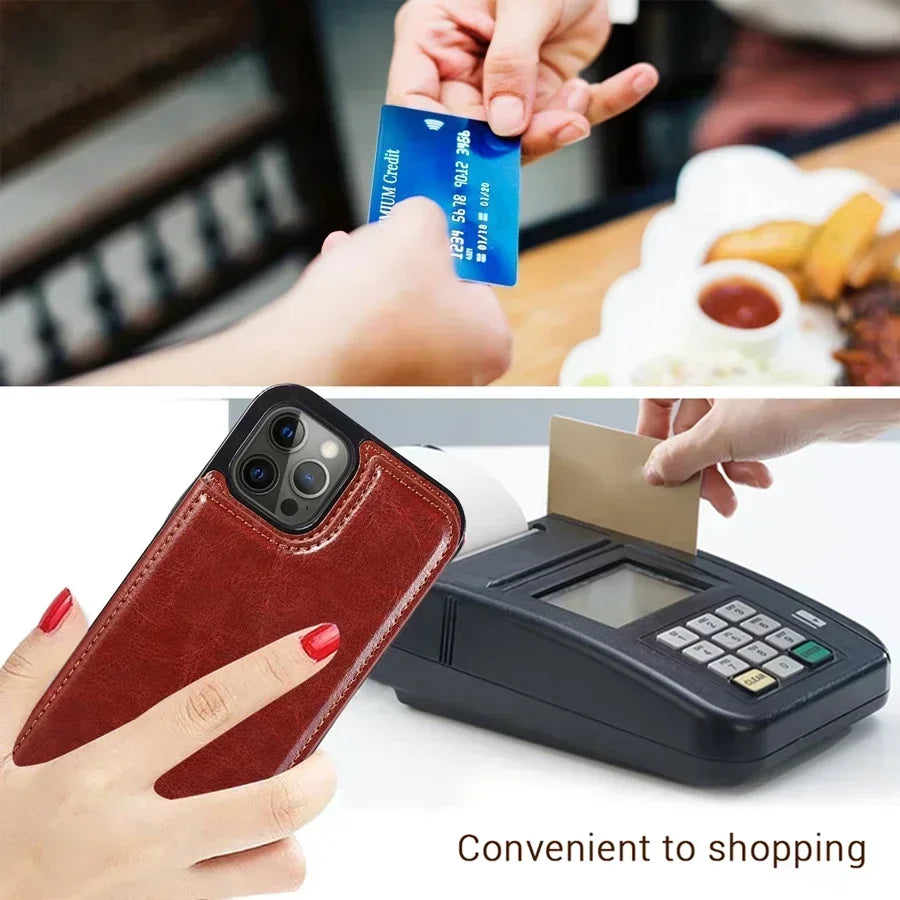 Double Button Wallet Flip Leather Case with Card Slot & Stand – for iPhone 16 Series - Phone Cases Covers
