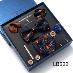 Complete Silk Tie Set for Men — Bow Tie, Necktie, Pocket Square & Accessories