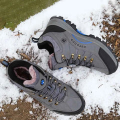 Leather Ankle Boots with Plush Lining – Unisex Winter Hiking Boots with Rubber Sole