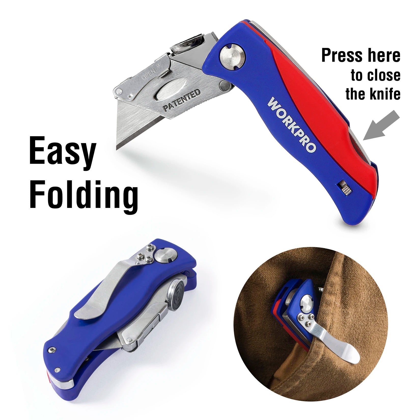 WORKPRO Folding Utility Knife + 50 SK5 Steel Blades – Heavy Duty Cutting Kit