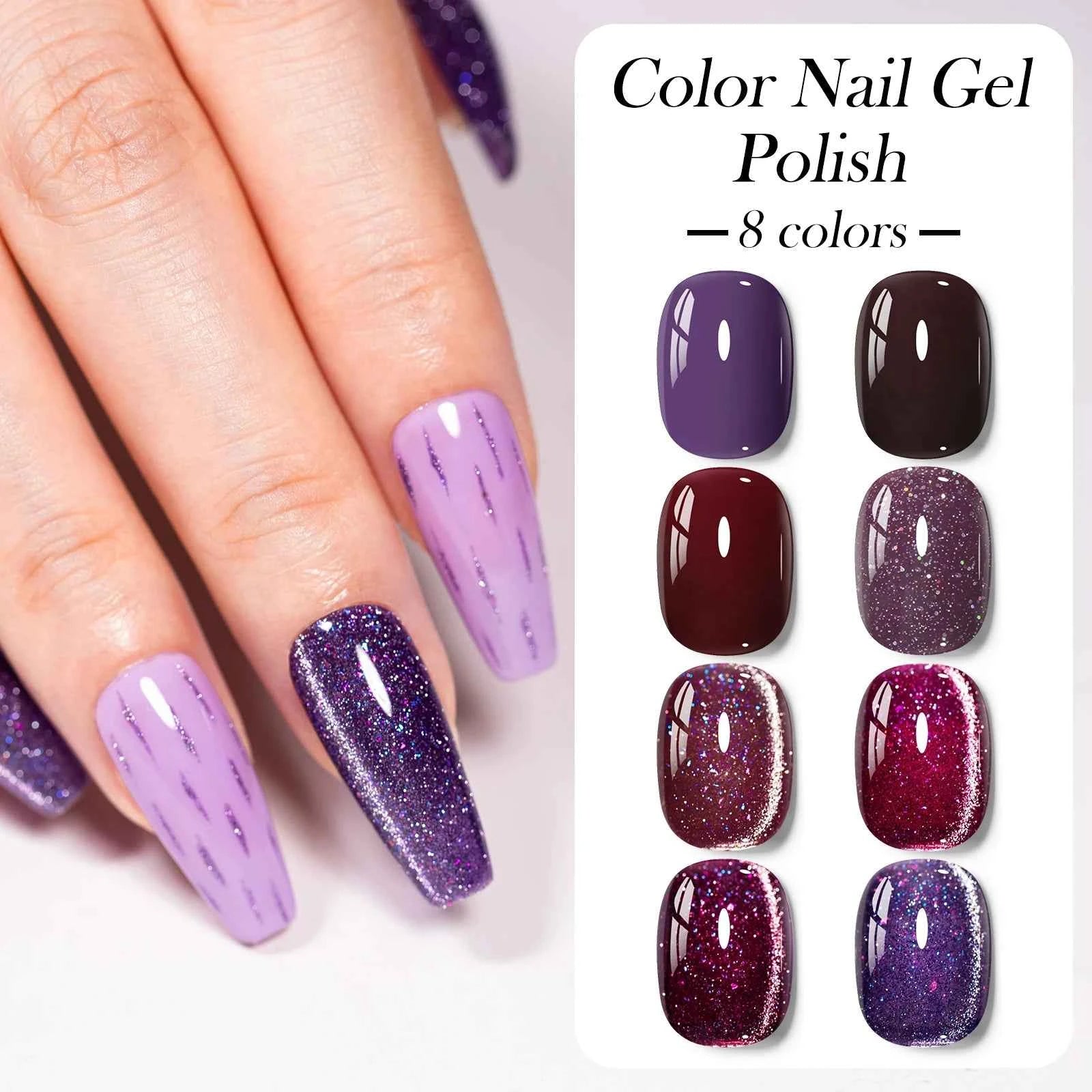 Professional 9 Piece Autumn Magnetic Purple Gel Collection – HEMA & TPO Free Reflective Nail Art System