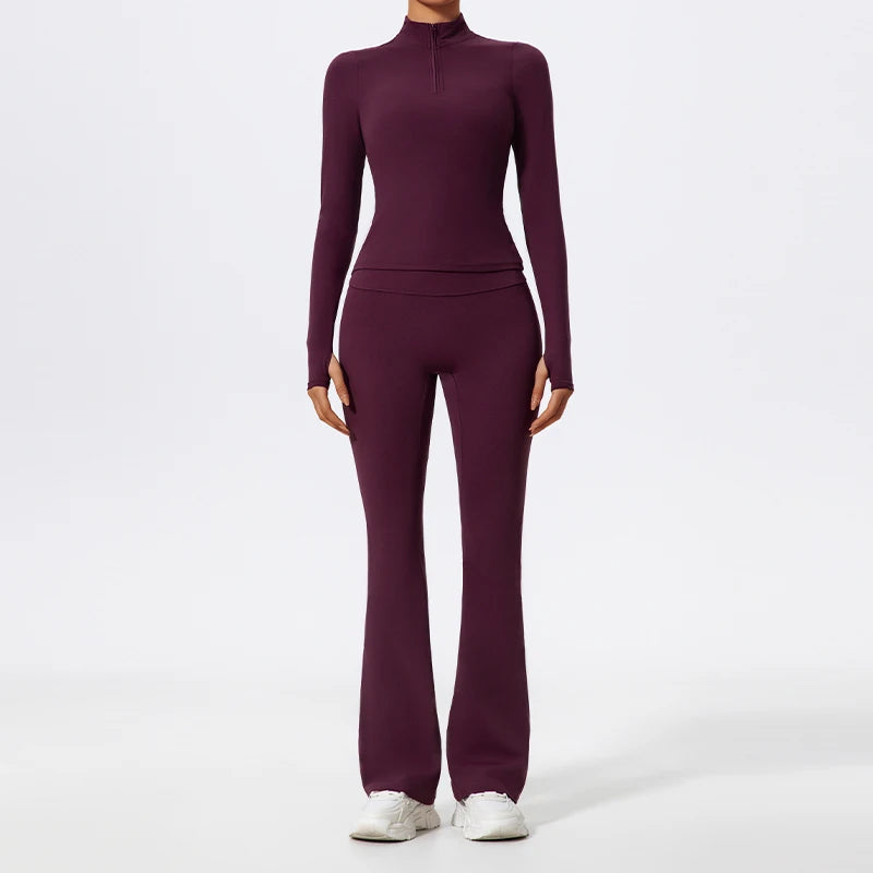 Women's Long Sleeve Workout Suit | Quick-Dry Gym Bra & Short Tracksuit Running Yoga Clothes Set