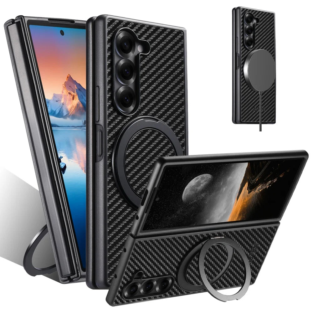 Magnetic Folding Carbon Fiber Pattern Samsung Galaxy Z Fold 7 6 5 Cases by Snagg A Phone Case