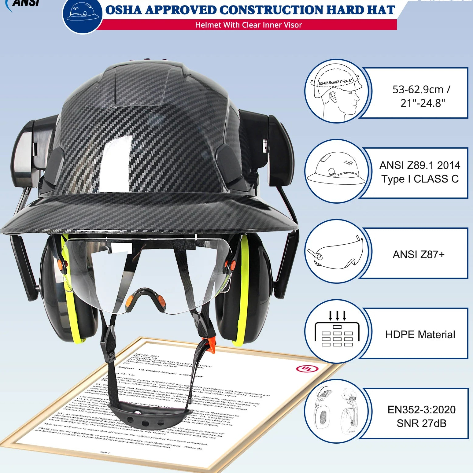 Full Brim Safety Helmet with Built In Goggles Earmuffs by Snagg A Safety Helmet