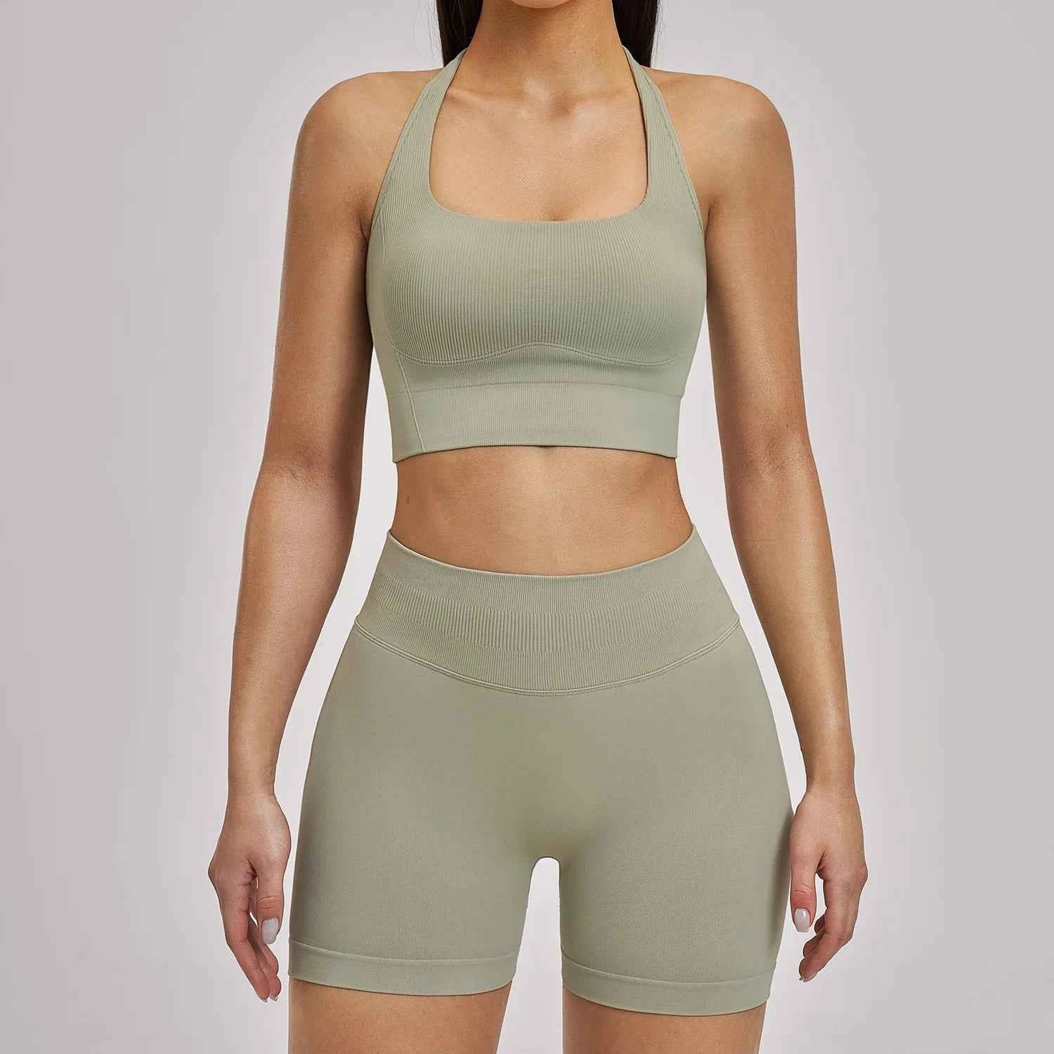 Women's 2-Piece Seamless Yoga Tracksuit | Gym Fitness Set Leggings & Sports Bra Breathable Activewear