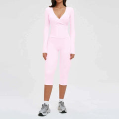 Women's 2-Piece Deep V Yoga Set | High Waist Flared Pants & Sports Bra Gym Fitness Tracksuit
