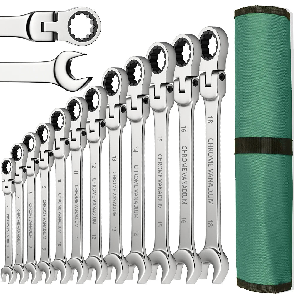 Flex Head Ratchet Spanner Wrench Set (8–22mm) by Snagg A Wrench Set