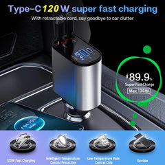 120/66w - 4 in 1 Retractable Car Charger by Snagg A Car Adapter