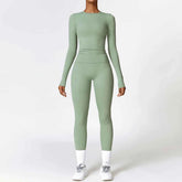 Women's 2-Piece Seamless Long Sleeve Crop Top Yoga Set | High Waist Leggings Gym Fitness Suit
